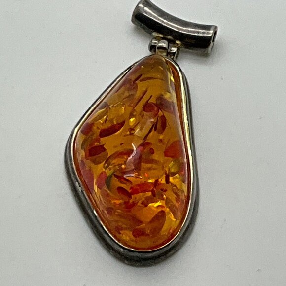 Artisan Large Chunky Oversize Sterling Silver  Baltic Amber Slider Pendant - Picture 1 of 5